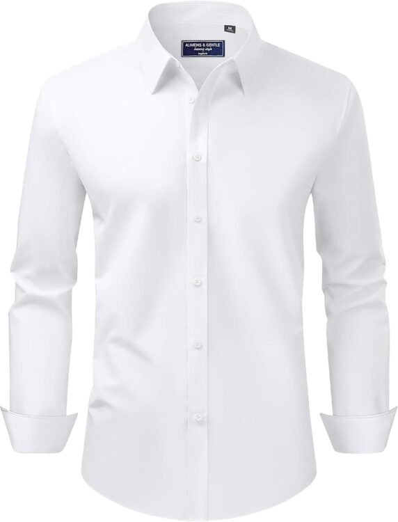 Men's Dress Shirt Regular Fit Stretch Stain Shield Long Sleeve