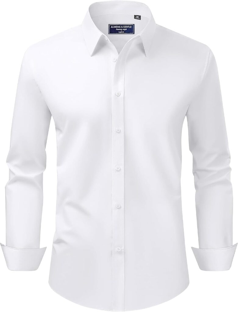 Men's Dress Shirt Regular Fit Stretch Stain Shield Long Sleeve