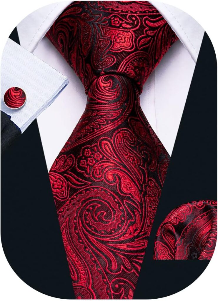 Men Tie Sets Paisley Silk Necktie Pocket Square Cufflinks