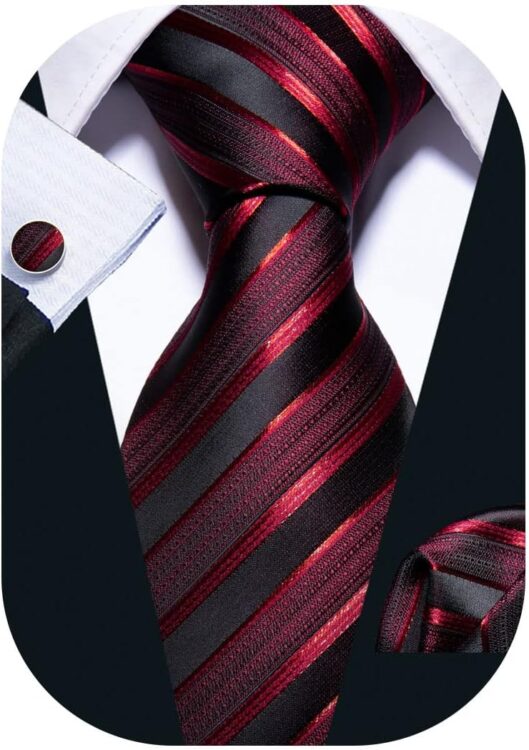 Striped Men Ties Set Silk Necktie Handkerchief Cufflinks