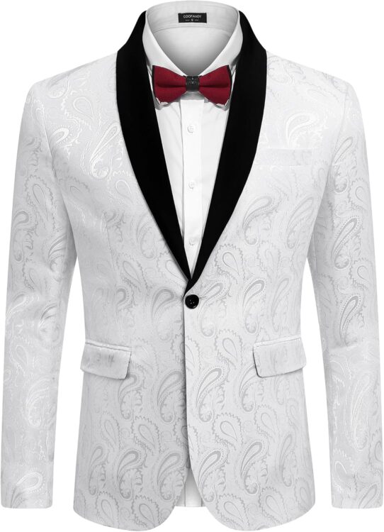 Mens Floral Tuxedo Jacket Paisley Shawl Lapel Suit Blazer