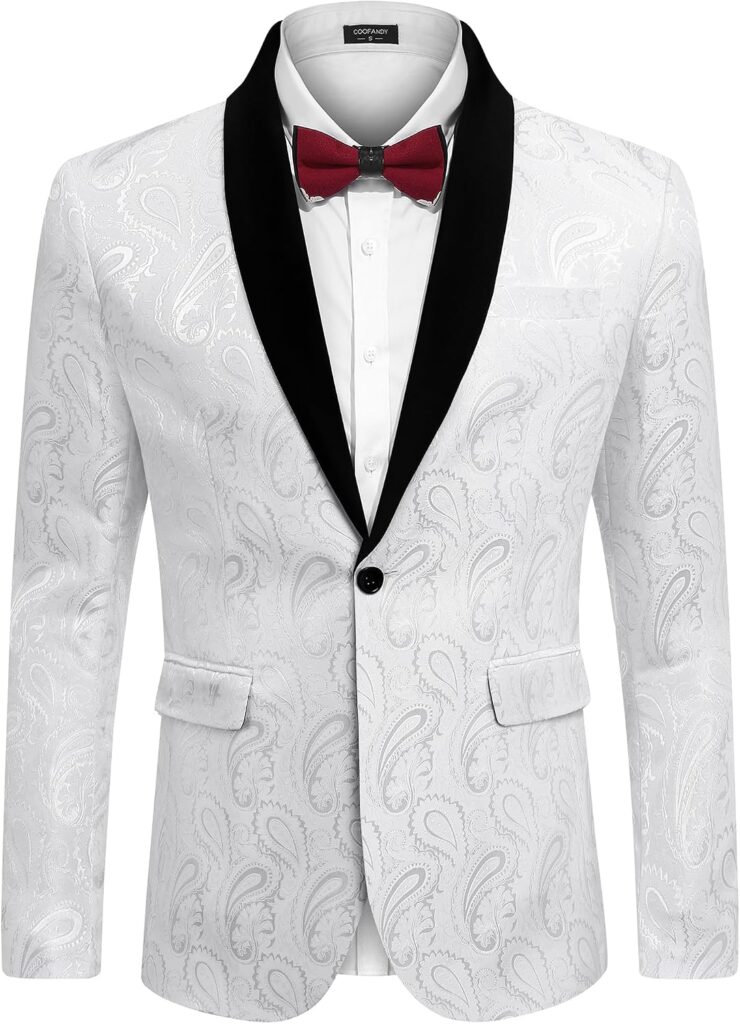 Mens Floral Tuxedo Jacket Paisley Shawl Lapel Suit Blazer