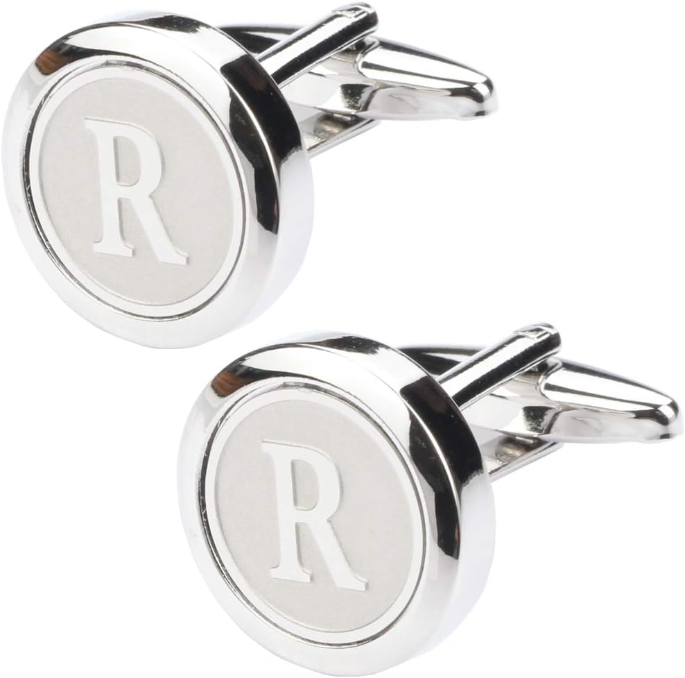 Mens Classic Stainless Steel Initial Cufflinks 26 Alphabet