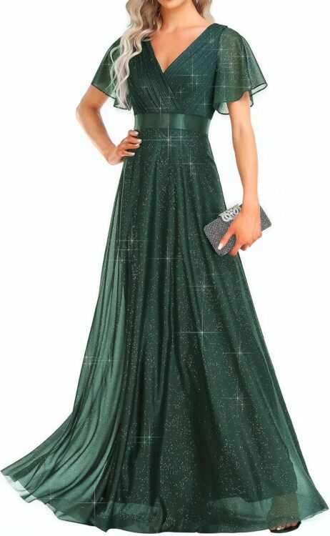 Women's Summer Glitter Formal Dresses Evening Gown V Neck Short