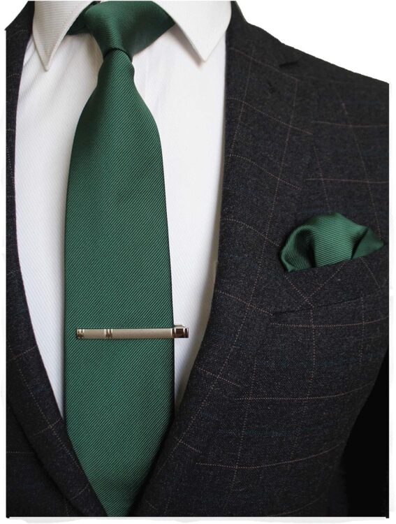 Solid Color Formal Necktie and Pocket Square Tie Clip Sets for