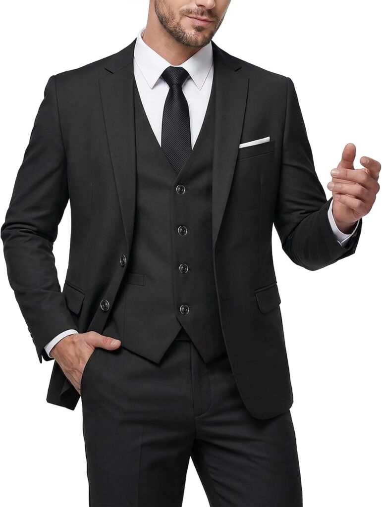 Men's 3 Piece Suit Slim Fit Solid Color Jacket Vest and Pant