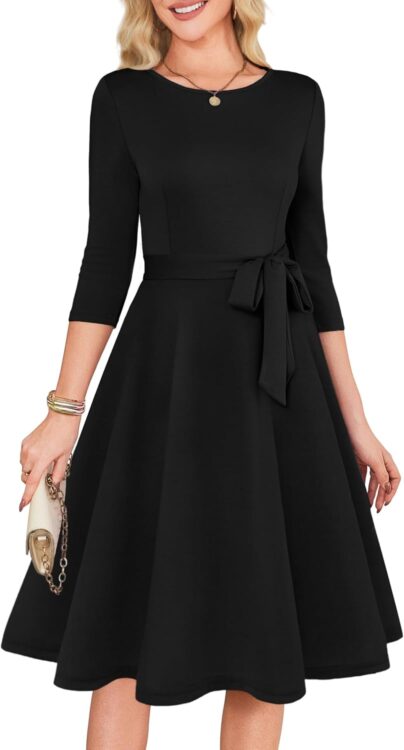 Womens Cocktail Dresses 3/4 Sleeve Dress with Belt