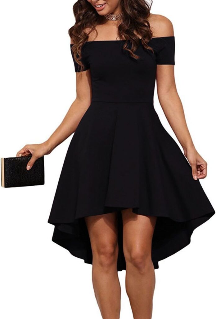 Womens Off The Shoulder Short Sleeve High Low Cocktail Skater