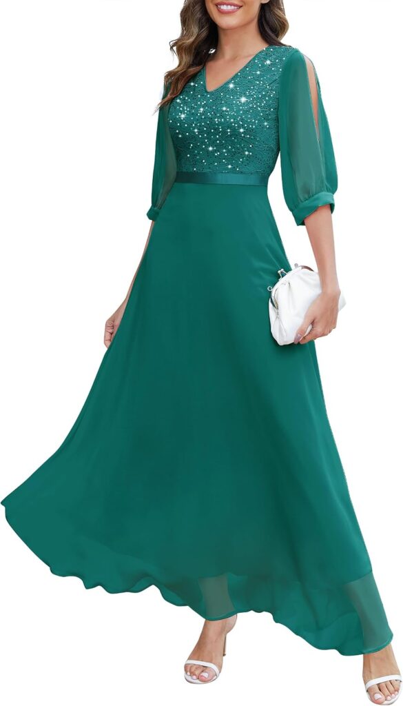 Women's Sequin Dresses Sparkly Glitter Dress Split Sleeves
