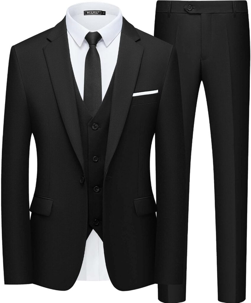 Men’s Slim Fit Suit One Button 3-Piece Blazer Dress Business